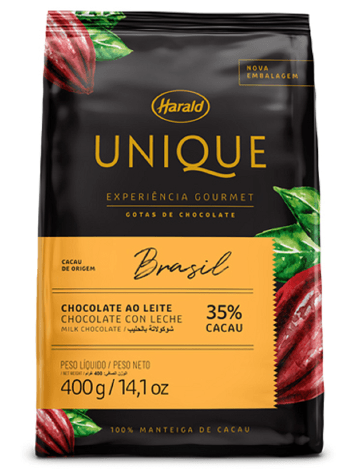 CHOCOLATE AO LEITE EM GOTAS 35% BRASIL UNIQUE 400G HARALD