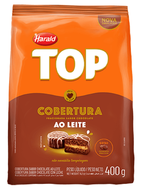 COBERTURA AO LEITE EM GOTAS TOP 400G HARALD