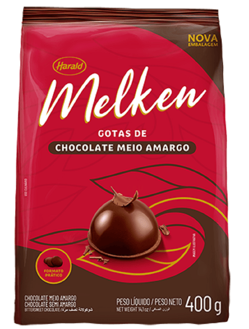 CHOCOLATE MEIO AMARGO EM GOTAS MELKEN 400G HARALD