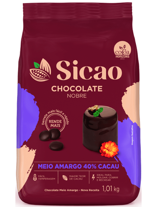 CHOCOLATE NOBRE MEIO AMARGO 40% GOTAS 1,01KG SICAO