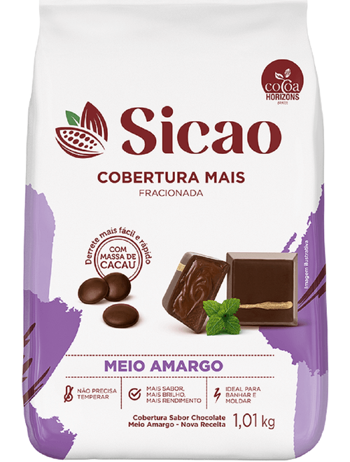 CHOCOLATE COBERTURA MAIS FRACIONADA MEIO AMARGO GOTAS 1,01KG SICAO