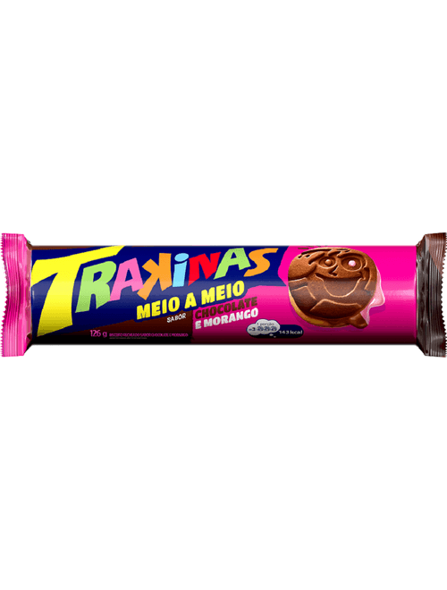 BISCOITO TRAKINAS RECHEADO SABOR CHOCOLATE E MORANGO 126G