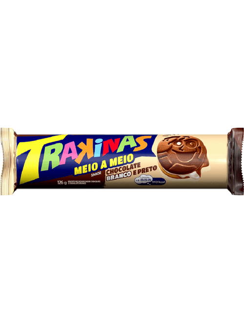 BISCOITO TRAKINAS RECHEADO SABOR CHOCOLATE E CHOCOLATE BRANCO 126G