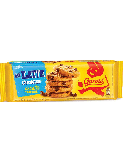 BISCOITO GAROTO COOKIE 60G CONTEM 3 PACOTES COM 2 COOKIES CADA