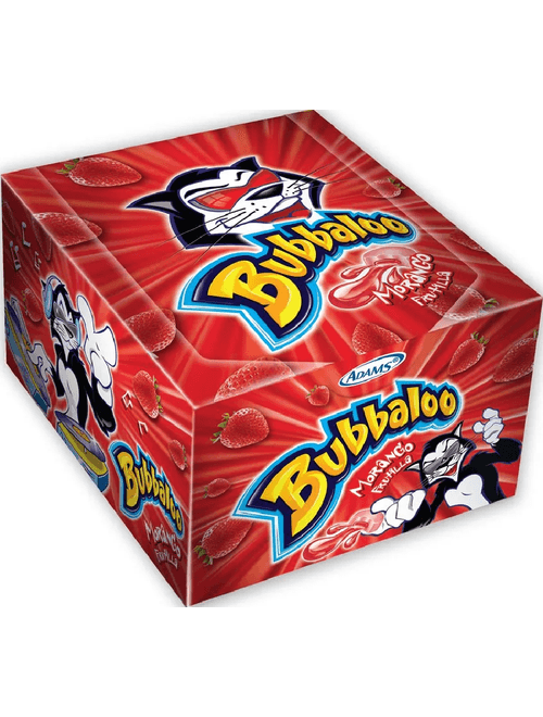 CHICLE DE BOLA COM RECHEIO LIQUIDO SABOR MORANGO CONTEM 60 UNIDADES