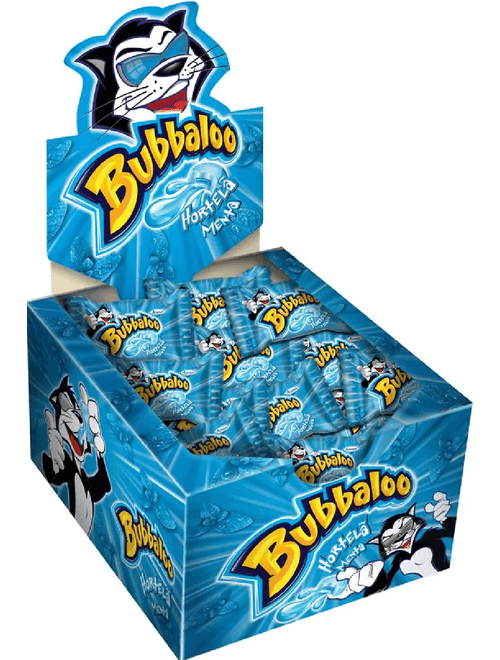 CHICLE DE BOLA BUBBALOO COM RECHEIO LIQUIDO SABOR ARTIFICIAL DE HORTELA COM 60 UNIDADES