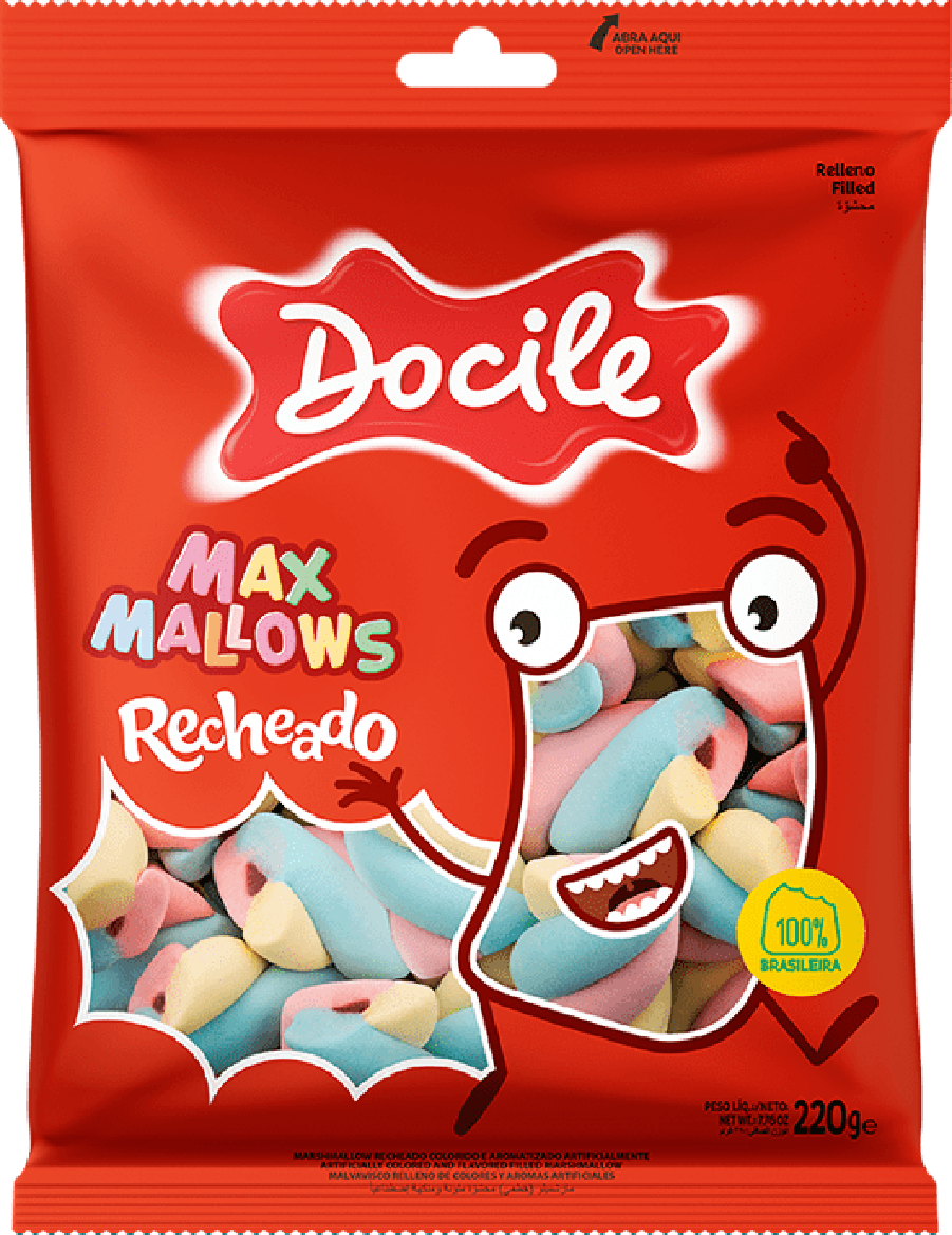 MARSHMALLOW TWIST COLORIDO RECHEADO SABOR BAUNILHA COM MORANGO