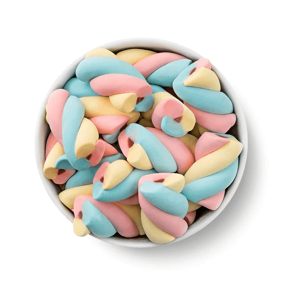 MARSHMALLOW TWIST COLORIDO RECHEADO SABOR BAUNILHA COM MORANGO