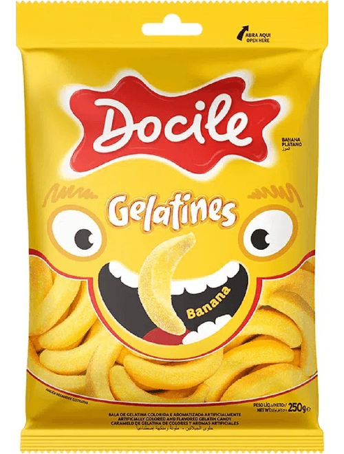 BALA DE GELATINA COLORIDA BANANA 250G DOCILE