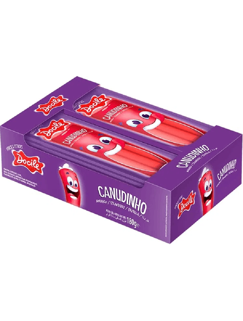 BALA COLORIDA 180G CANUDINHO MORANGO BRILHO CONTEM 12 UNIDADES DE 15G CADA