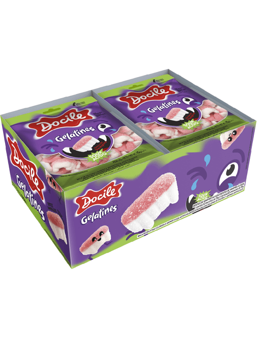 BALA DE GELATINA COLORIDA DENTES DE VAMPIRO CONTEM 12 PACOTES DE 15G CADA