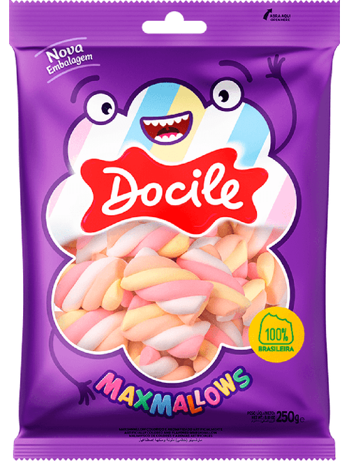 MARSHMALLOW COLORIDO TWIST MORANGO 250G DOCILE