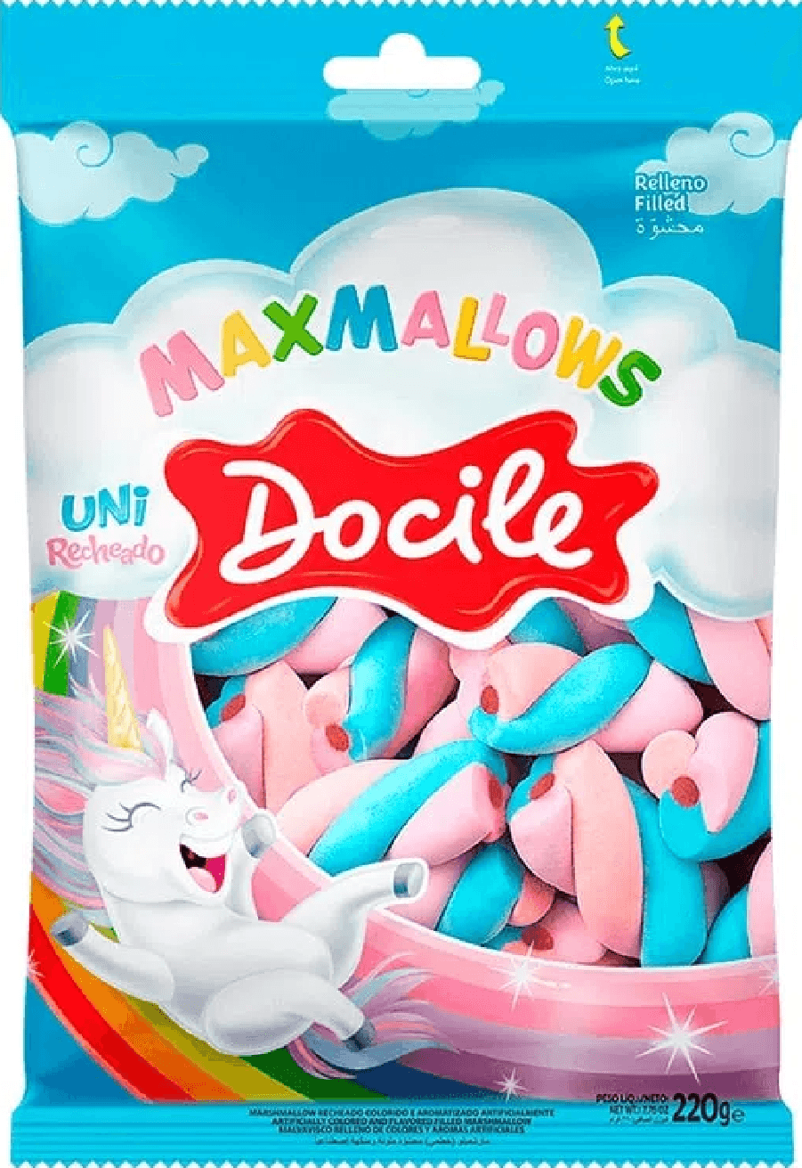 MARSHMALLOW RECHEADO TWIST COLORIDO BAUNILHA COM MORANGO UNICORNIO 220G ...