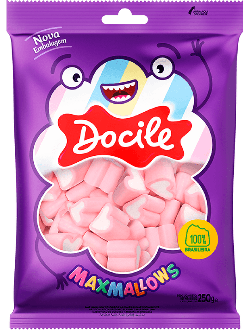 MARSHMALLOW COLORIDO MORANGO CORACAO 250G DOCILE