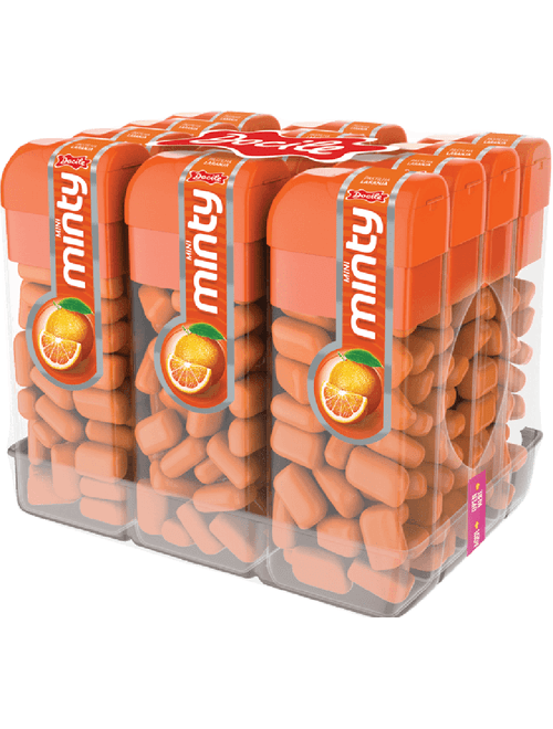 PASTILHA MINI MINTY SABOR LARANJA CONTEM 12 UNIDADES DE 14G CADA