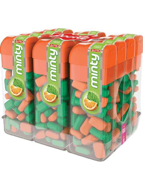 PASTILHA MINI MINTY SABOR HORTELA E LARANJA CONTEM 12 UNIDADES DE 14G CADA