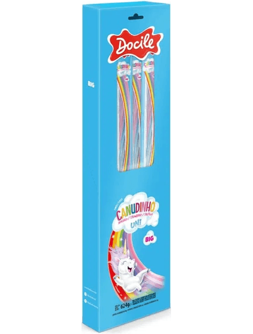 BALA COLORIDA CANUDINHO UNICORNIO BIG CONTEM 24 UNIDADES DE 26G CADA DOCILE