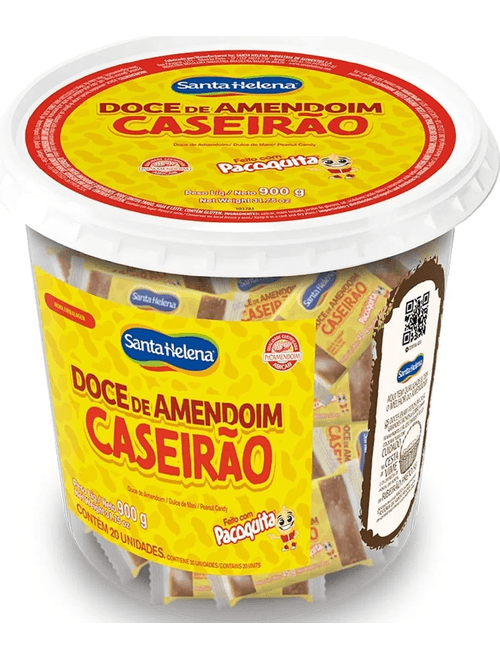 DOCE DE AMENDOIM CASEIRAO EMBALADO POTE 900G CONTEM 20 UNIDADES DE 45G CADA