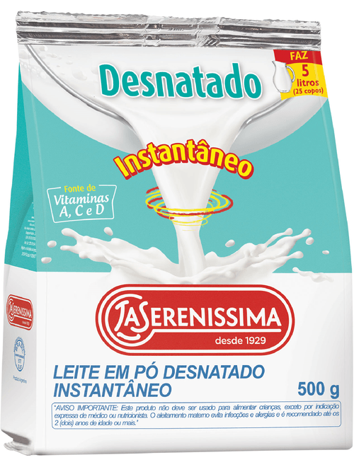 LEITE EM PO DESNATADO INSTANTANEO PACOTE 500G LASERENISSIMA