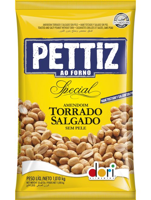 AMENDOIM TORRADO E SALGADO SEM PELE PETTIZ AO FORNO 1,010KG DORI