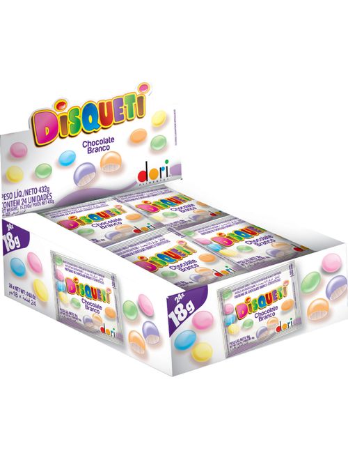CHOCOLATE DISQUETI BRANCO CONTEM 24 UNIDADES DE 18G CADA DORI