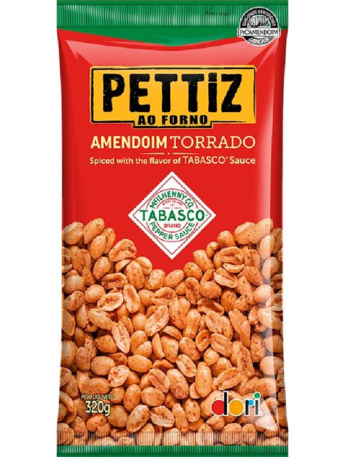 AMENDOIM TORRADO TEMPERADO MOLHO TABASCO PETTIZ AO FORNO 320G DORI