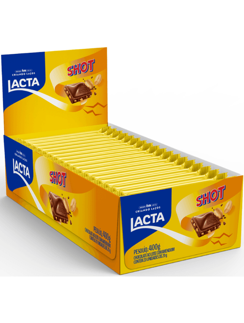 CHOCOLATE AO LEITE COM AMENDOIM SHOT LACTA DISPLAY COM 20 UNIDADES DE 20G CADA