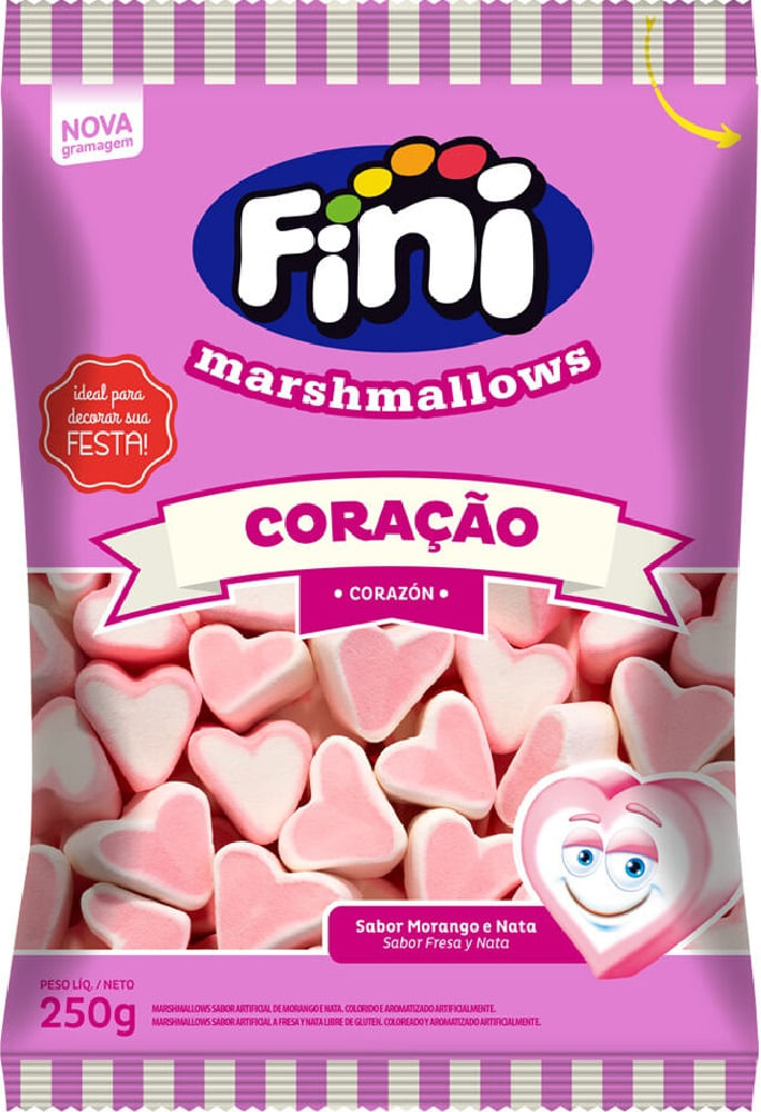 MARSHMALLOW FINI RECHEADO TORÇÃO ROSA E BRANCO 250G