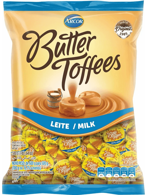 BALA BUTTER TOFFE 500G LEITE ARCOR