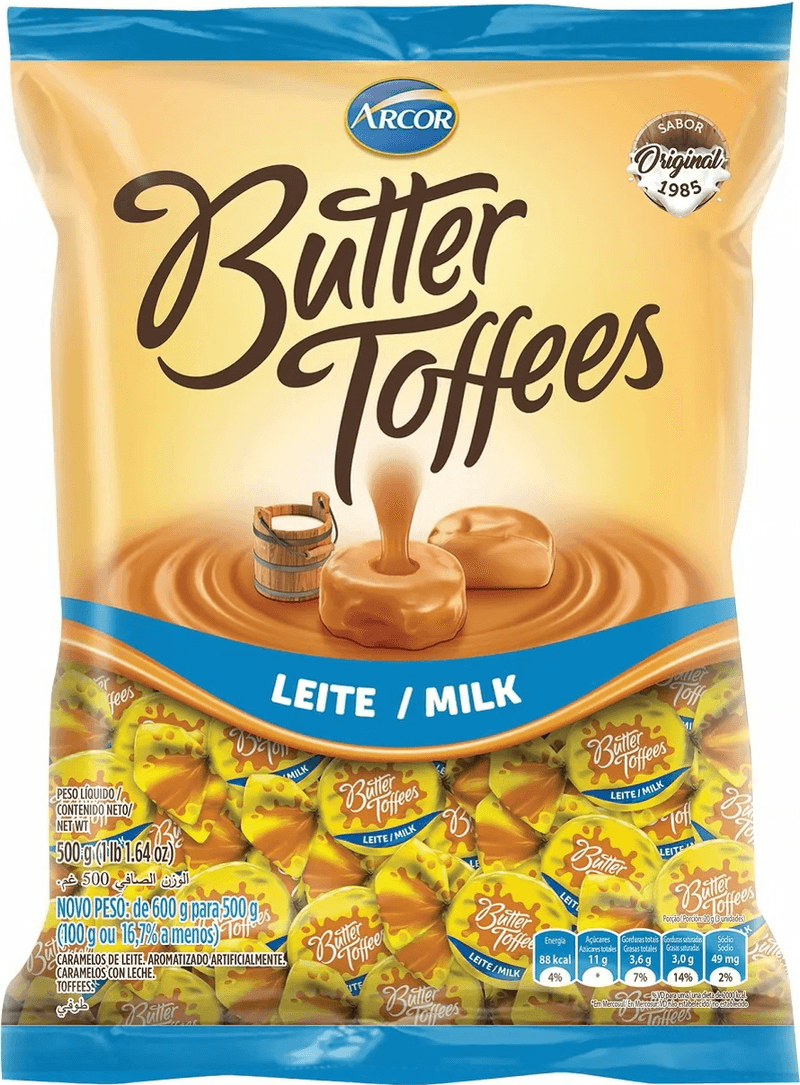 BALA BUTTER TOFFE 500G LEITE ARCOR - Doces Vaz