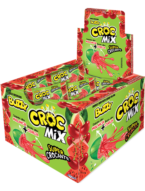 CHICLE BUZZY CROC C/40 UNIDADES MELANCIA E CEREJA RICLAN