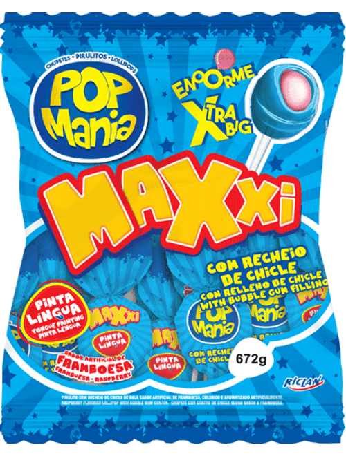 PIRULITO POP MANIA MAXXI C/24 UNIDADES  FRAMBOESA RICLAN
