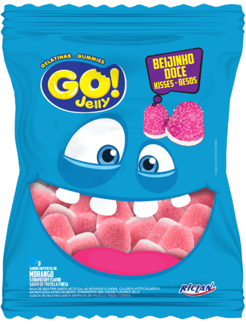 BALA GELATINA GO JELLY 250G BEIJO DOCE MORANGO RICLAN