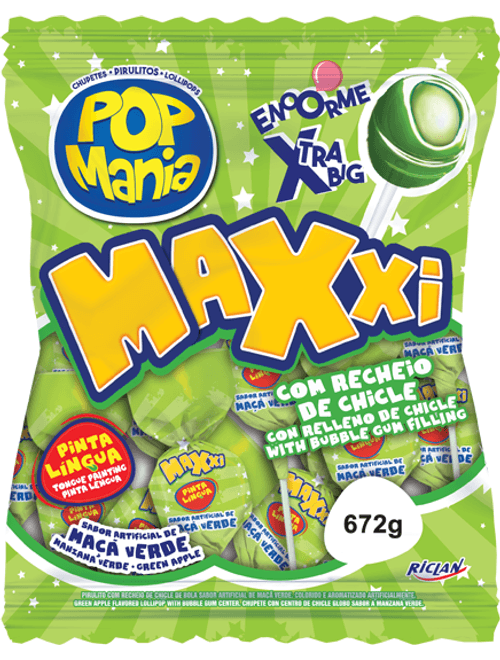 PIRULITO POP MANIA MAXXI C/24 UNIDADES  MACA VERDE RICLAN