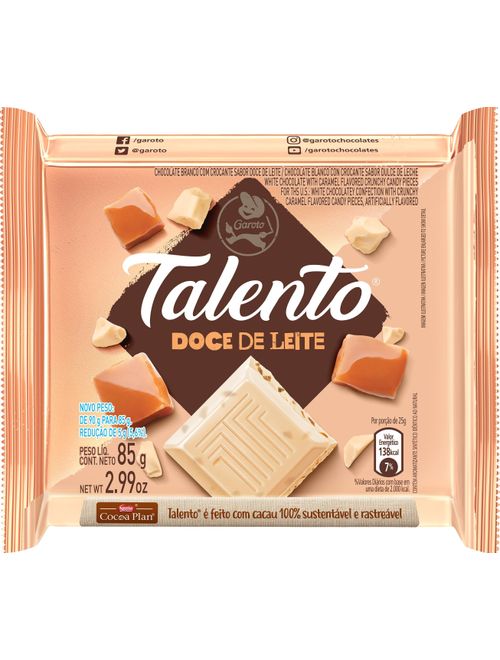 CHOCOLATE TALENTO DOCE DE LEITE CONTEM 12 UNIDADES DE 85G CADA