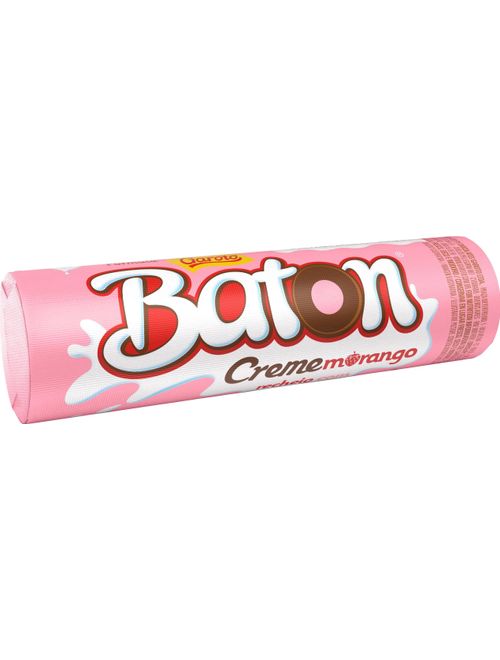CHOCOLATE BATON AO LEITE COM RECHEIO AO LEITE E MORANGO CONTEM 30 UNIDADES DE 16G CADA