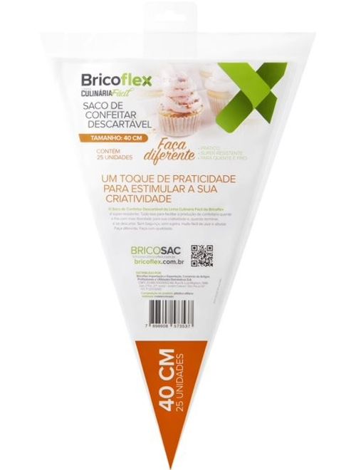 SACO CONFEITAR DESCARTAVEL 40CM COM 25 UNIDADES BRICOFLEX