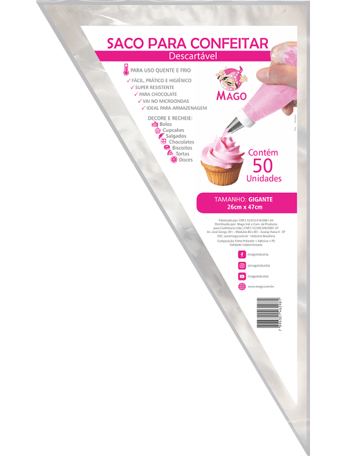 SACO CONFEITAR DESCARTAVEL COM 50 UNIDADES GIGANTE MAGO