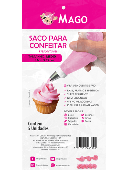 SACO PARA CONFEITAR DESCARTAVEL COM 5 UNIDADES MEDIO MAGO