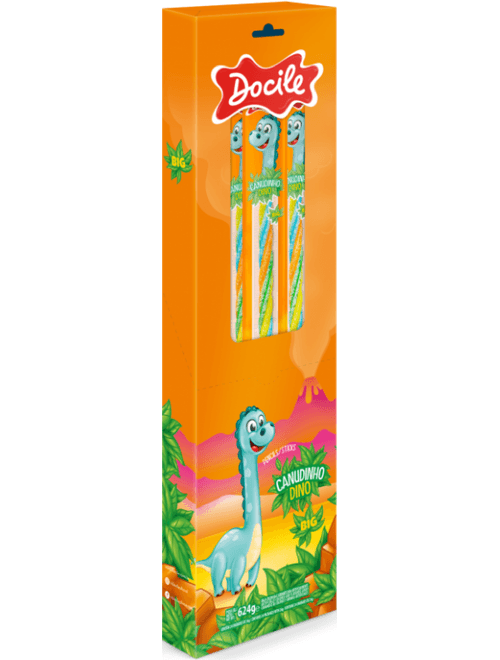 BALA COLORIDA CANUDINHO DINO BIG TWIST CONTEM 24 UNIDADES DE 26G DOCILE