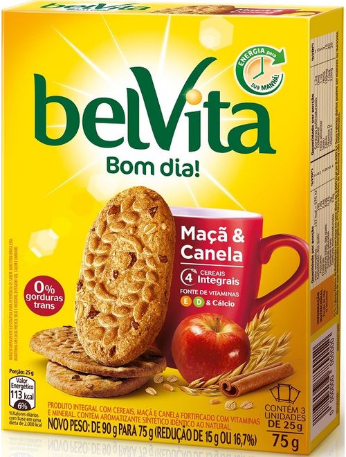 BISCOITO BELVITA MACA E CANELA DISPLAY COM 3 UNIDADES DE 25G CADA