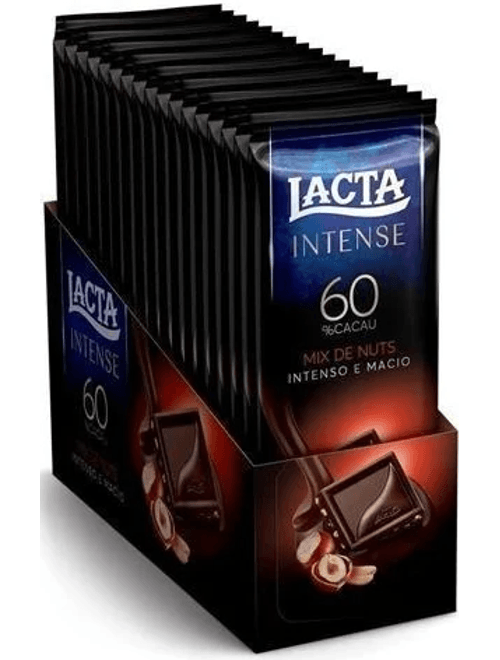 CHOCOLATE LACTA INTENSE 60% CACAU MIX DE NUTS DISPLAY COM 17 UNIDADES DE 85G CADA