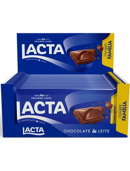 CHOCOLATE LACTA AO LEITE DISPLAY COM 12 UNIDADES DE 165G CADA