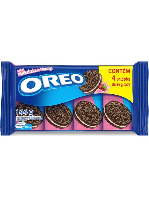 BISCOITO OREO MILKSHAKE MORANGO DISPLAY COM 4 UNIDADES DE 36G CADA