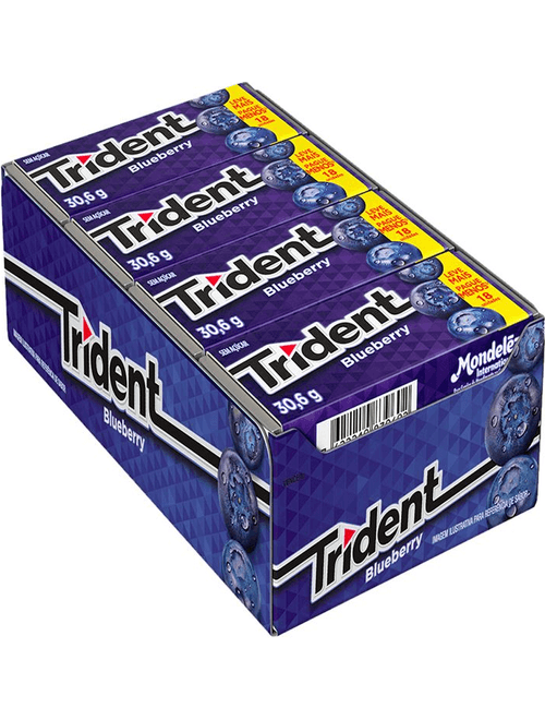 GOMA DE MASCAR TRIDENT SABOR BLUEBERRY 18S COM 12 UNIDADES