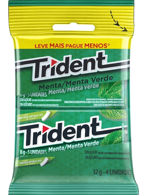 GOMA DE MASCAR TRIDENT SABOR MENTA COM 4 UNIDADES DE 8G CADA
