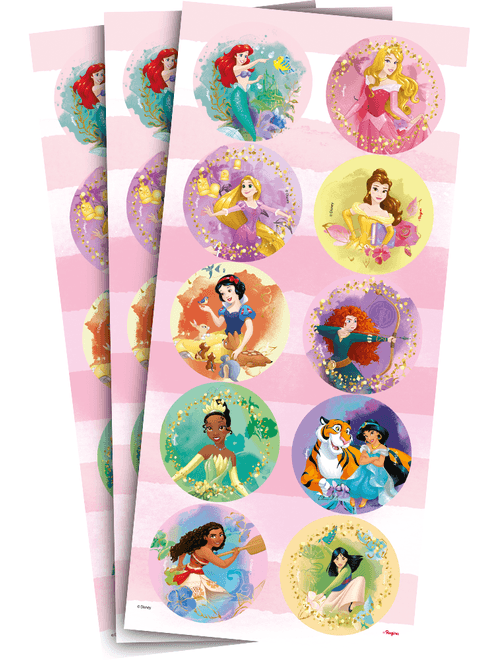 ADESIVO REDONDO PRINCESAS DISNEY COM 30 UNIDADES REGINA