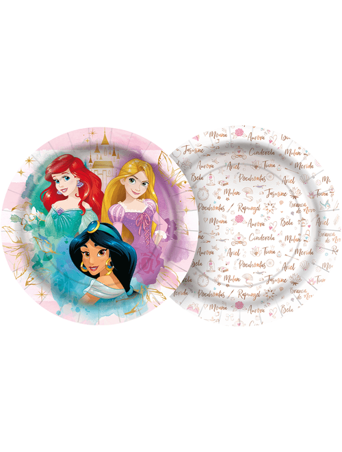 PRATO DE PAPEL REDONDO PRINCESAS DISNEY 18 CM COM 12 UNIDADES REGINA