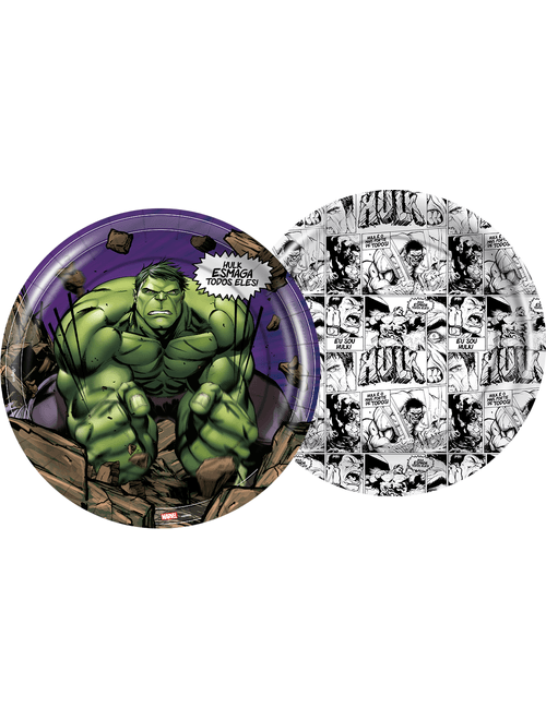 PRATO DE PAPEL REDONDO HULK 18 CM COM 12 UNIDADES REGINA