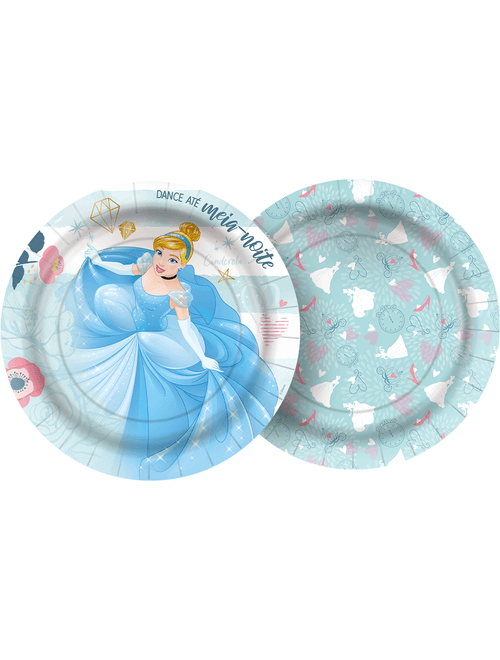 PRATO DE PAPEL REDONDO CINDERELA CLASSICA 18 CM COM 12 UNIDADES REGINA